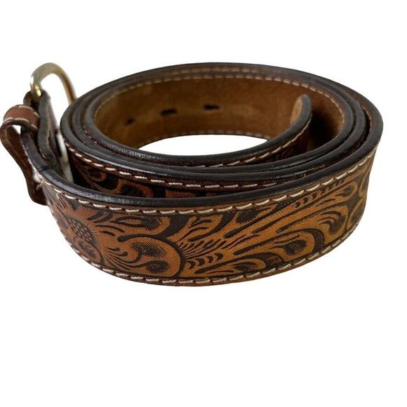 3D DDD 3-D Mens Tooled 1/2" Genuine Leather Floral Western Rustic Brown sz 48 - Picture 2 of 16